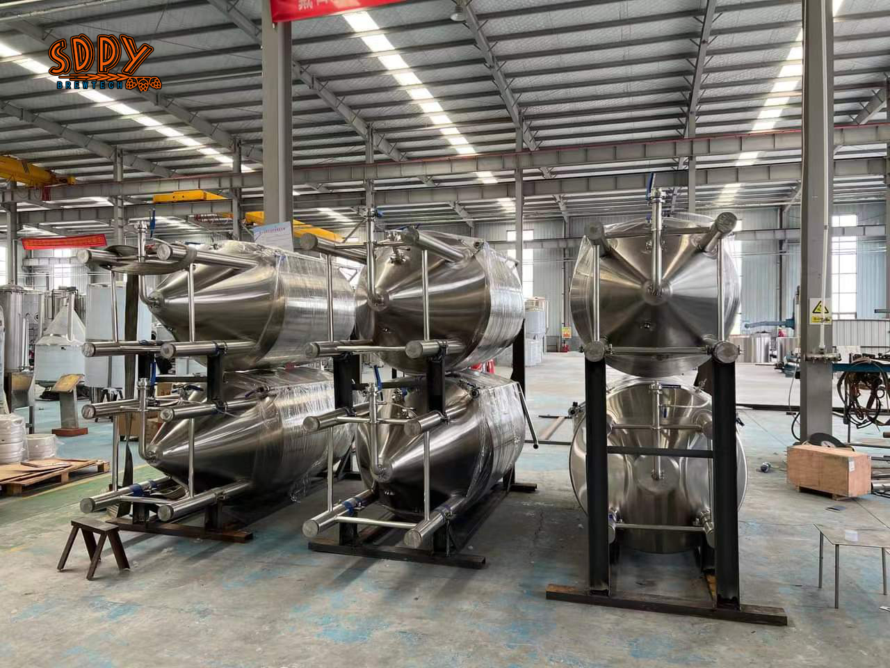 Stacked Fermenters and Brite Beer Tanks