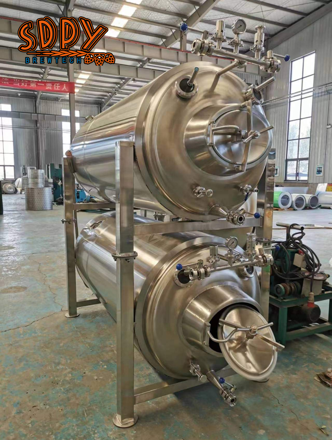 Stacked Fermenters and Brite Beer Tanks